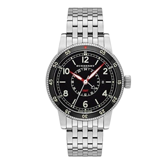Burberry Silver Stainless Steel Black Dial Quartz Watch for Gents - BURBERRY 7866