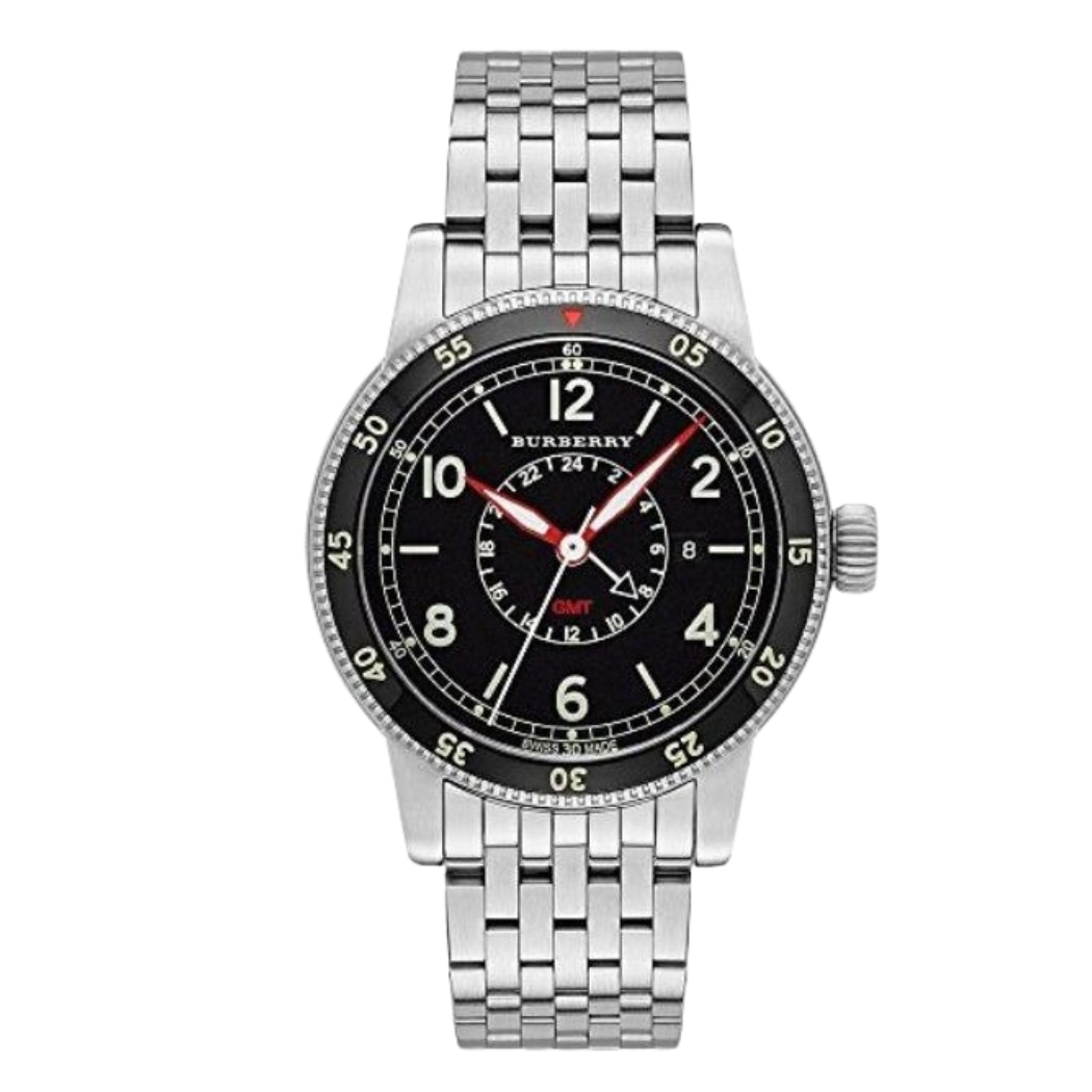 Burberry Silver Stainless Steel Black Dial Quartz Watch for Gents - BURBERRY 7866